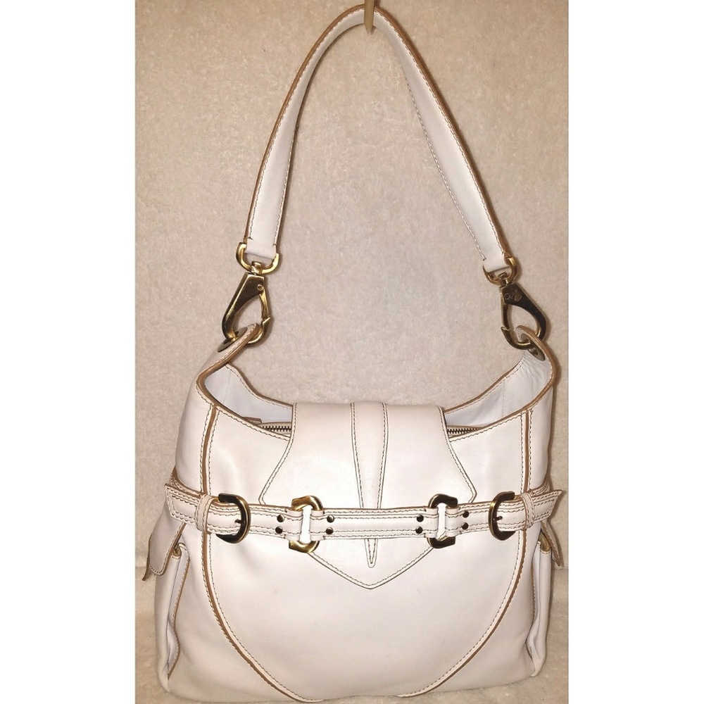 Via Spiga white leather shoulder handbag zip close